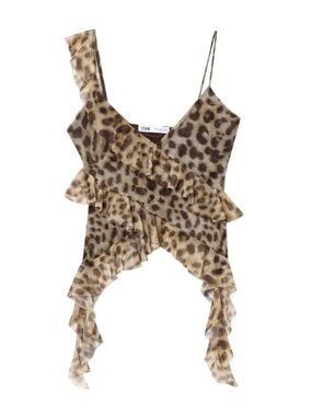 Zara Leopard Print Ruffle Camisole - Brown Tan